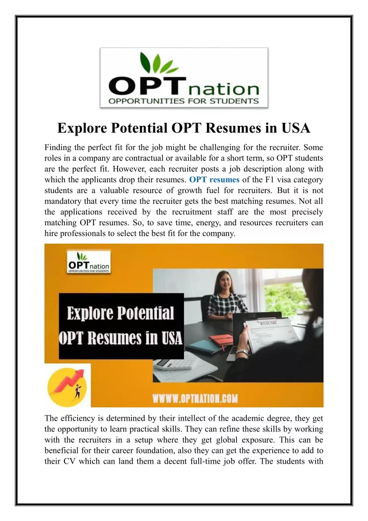 explore potential opt resumes in usa