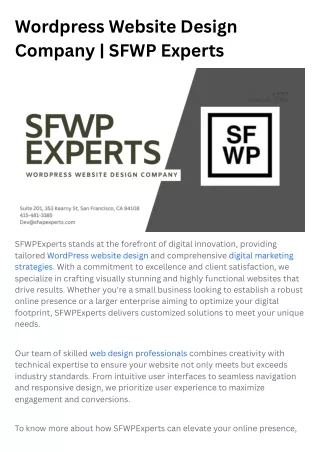 Wordpress Website Design Company | SFWP Experts