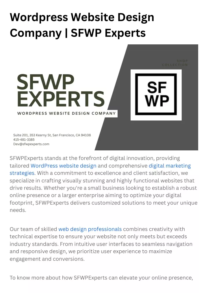 wordpress website design company sfwp experts