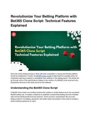 Revolutionize Your Betting Platform with Bet365 Clone Script_ Technical Features Explained