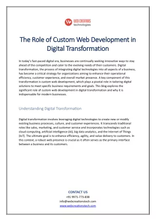 The Role of Custom Web Development in Digital Transformation