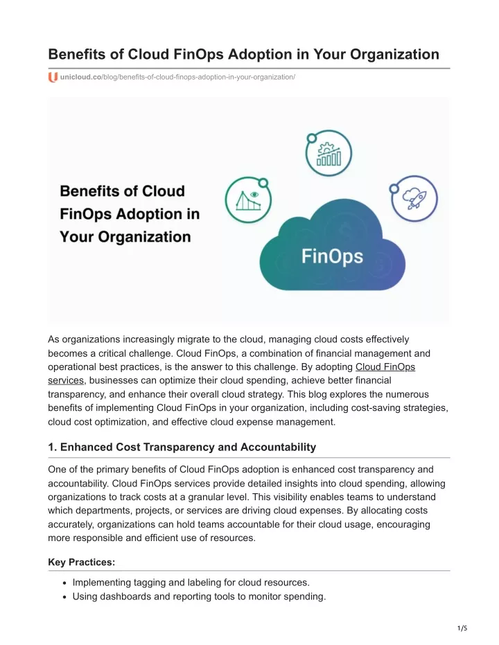 benefits of cloud finops adoption in your