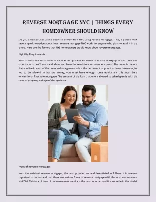 Reverse Mortgage NYC | Things Every Homeowner Should Know