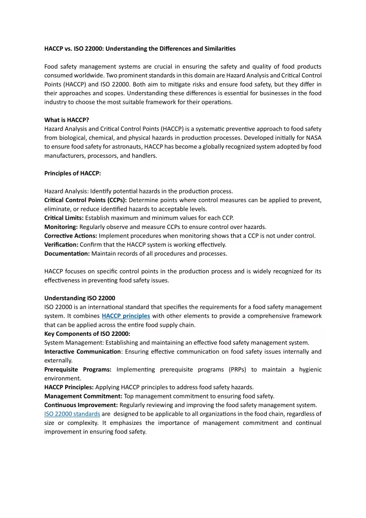 haccp vs iso 22000 understanding the differences