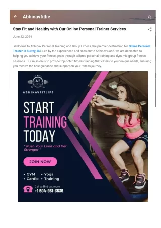 Stay Fit and Healthy with Our Online Personal Trainer Services