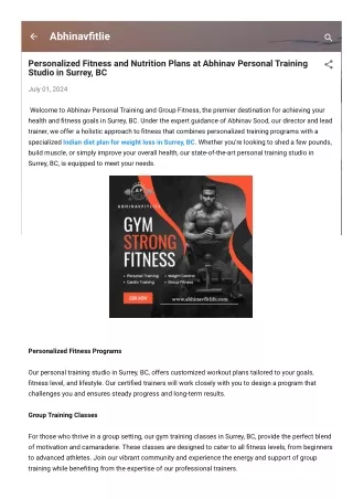 Personalized Fitness and Nutrition Plans at Abhinav Personal Training Studio in Surrey, BC
