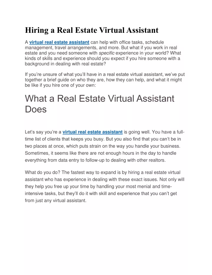 PPT - virtual real estate assistant (1) PowerPoint Presentation, free ...