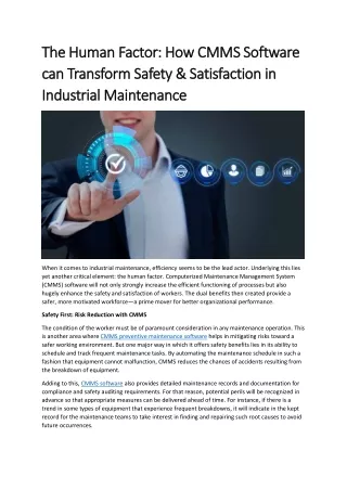 The Human Factor How CMMS Software can Transform Safety & Satisfaction in Industrial Maintenance