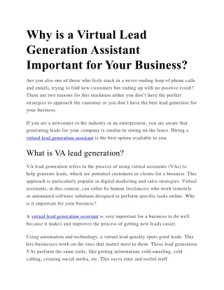 why is a virtual lead generation assistant