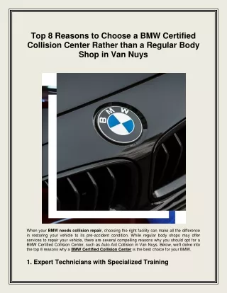 Top 8 Reasons to Choose a BMW Certified Collision Center Rather than a Regular Body Shop in Van Nuys