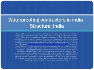 Waterproofing contractors Service in india - Structural India