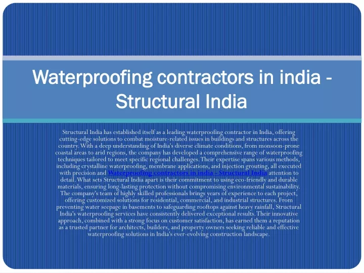 waterproofing contractors in india structural india