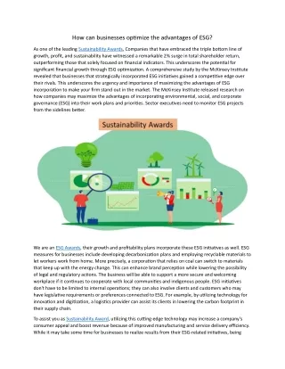 how can businesses optimize the advantages of esg