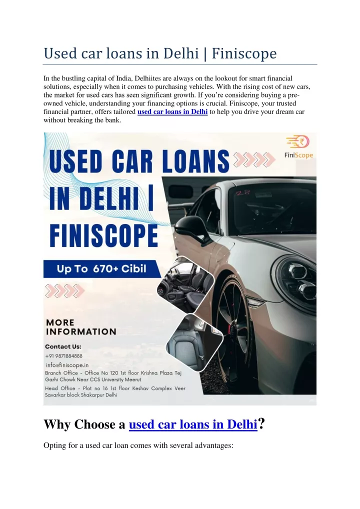 used car loans in delhi finiscope