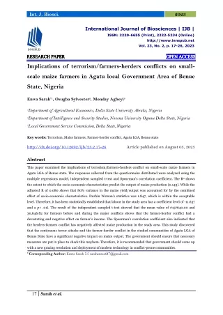 Implications of terrorism/farmers-herders conflicts on small-scale maize farmers