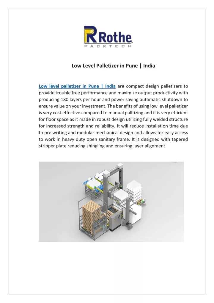 low level palletizer in pune india