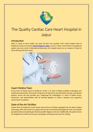 The Quality Cardiac Care Heart Hospital in Jaipur