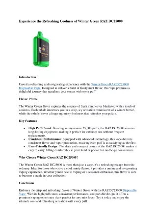 Experience the Refreshing Coolness of Winter Green RAZ DC25000