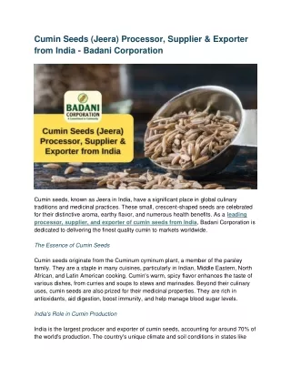 Cumin Seeds (Jeera) Processor, Supplier & Exporter from India - Badani Corporati