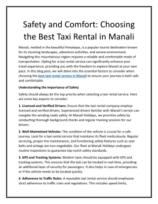 Choosing the Best Taxi Rental in Manali - Manali Holidays