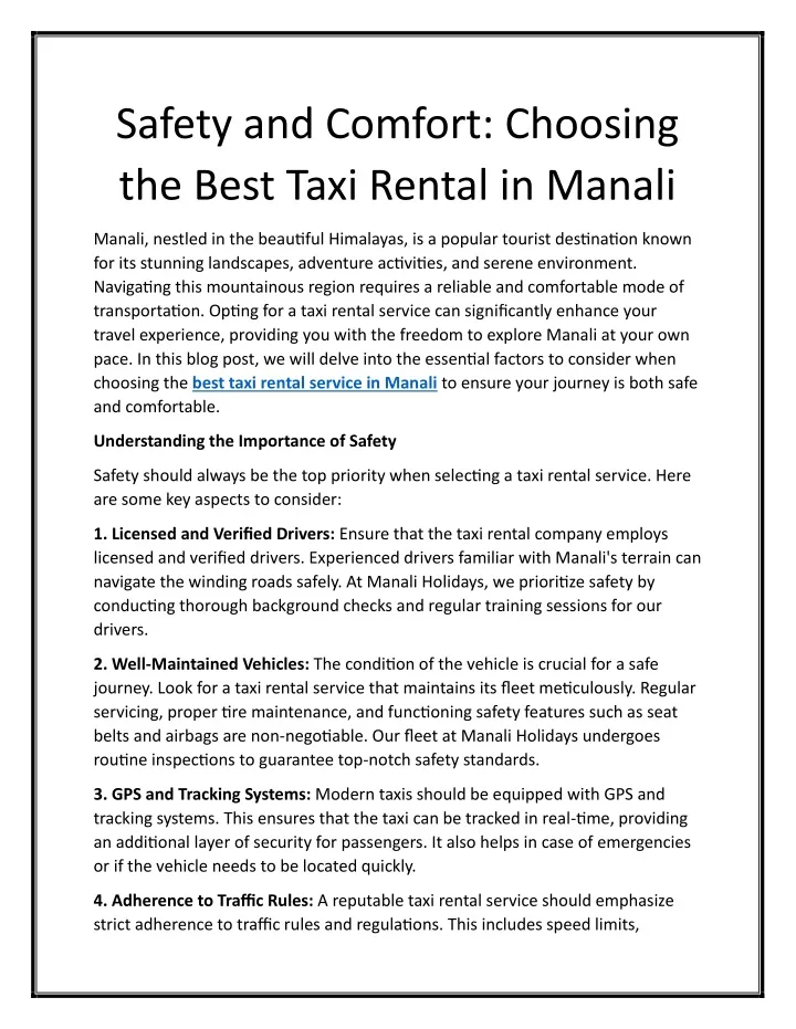 safety and comfort choosing the best taxi rental