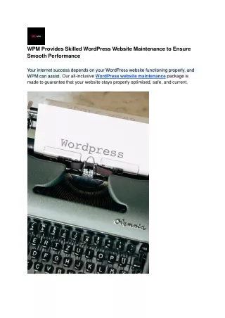 WPM Provides Skilled WordPress Website Maintenance to Ensure Smooth Performance