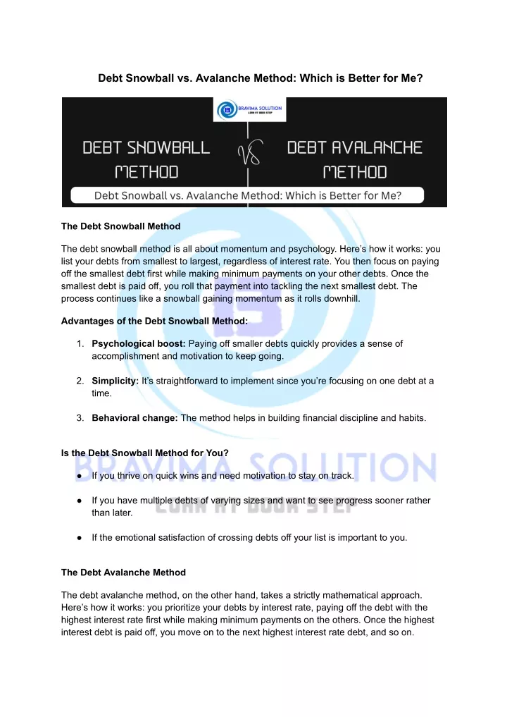 debt snowball vs avalanche method which is better