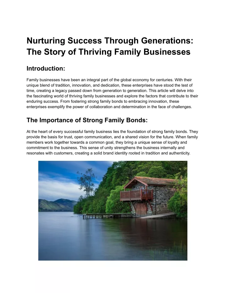 nurturing success through generations the story