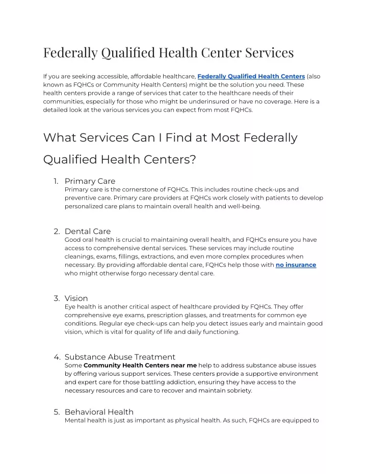 federally qualified health center services