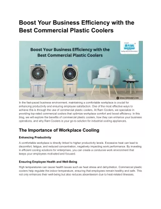 Boost Your Business Efficiency with the Best Commercial Plastic Coolers