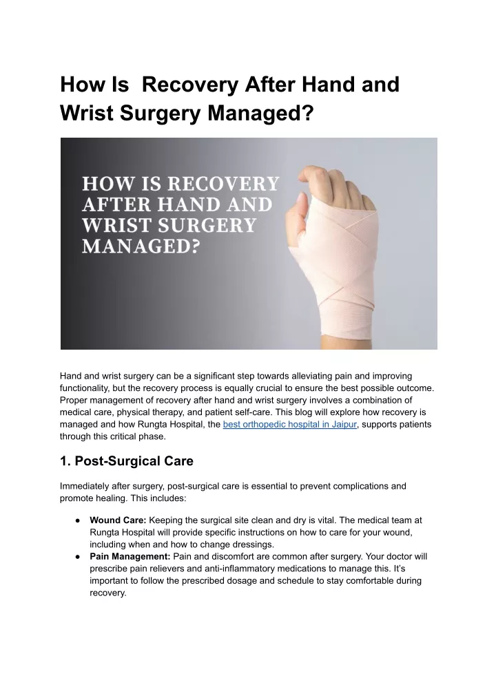 how is recovery after hand and wrist surgery