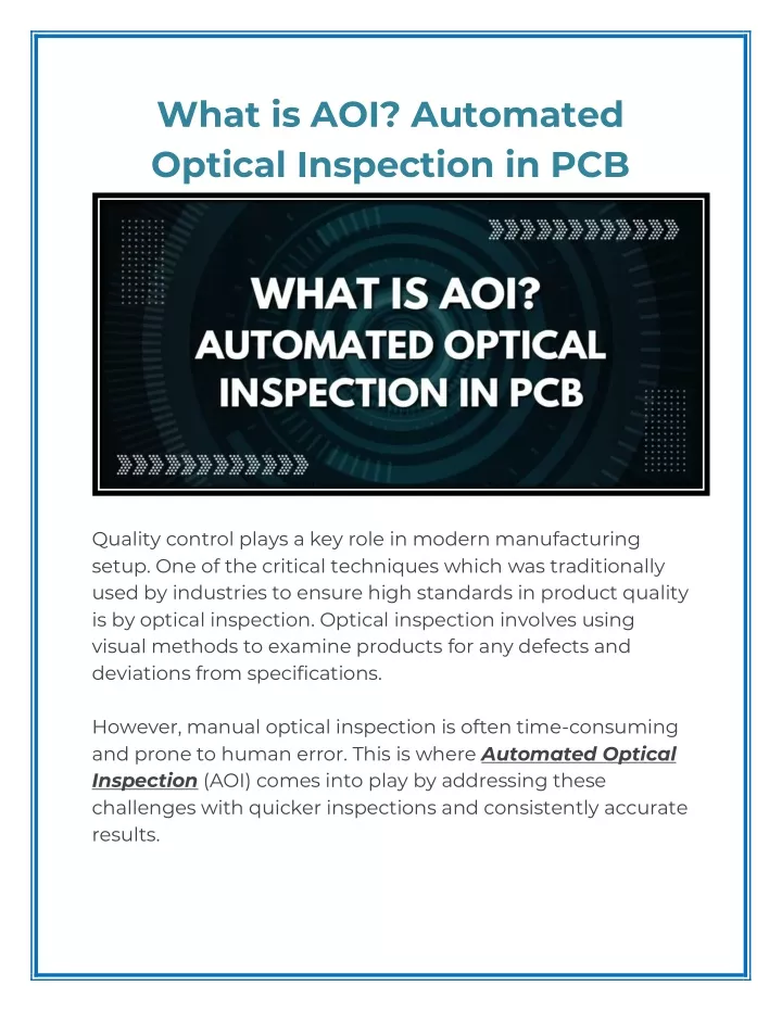 what is aoi automated optical inspection in pcb