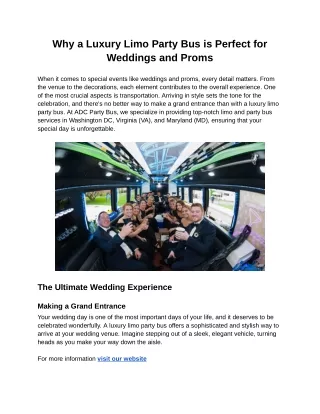 Why a Luxury Limo Party Bus is Perfect for Weddings and Proms