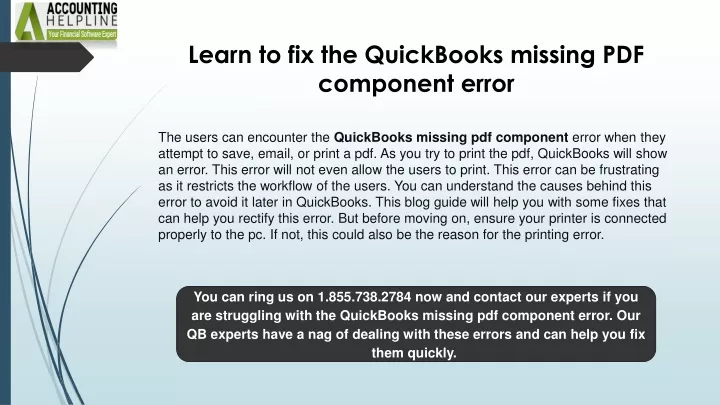 learn to fix the quickbooks missing pdf component error