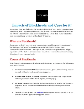 Impacts of Blackheads and Cure for it