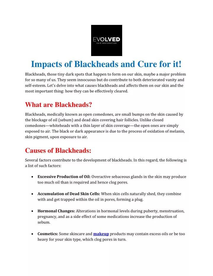 impacts of blackheads and cure for it