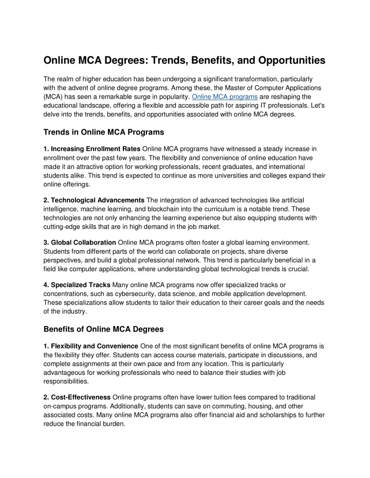 online mca degrees trends benefits