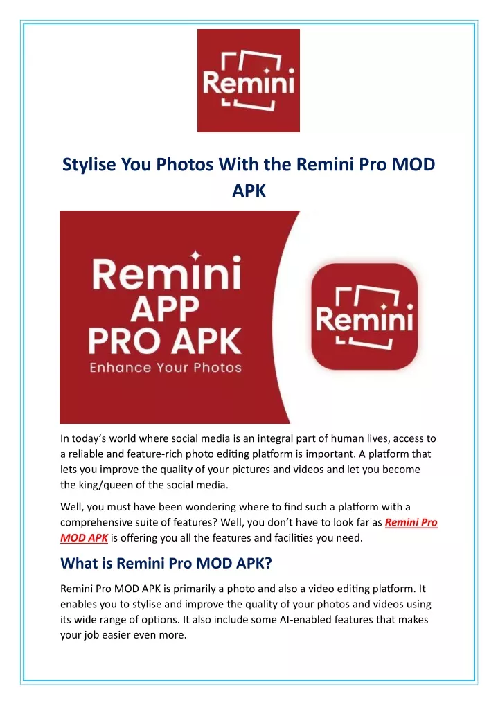 stylise you photos with the remini pro mod apk