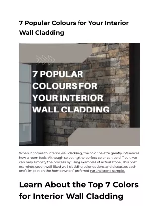 7 Popular Colours for Your Interior Wall Cladding