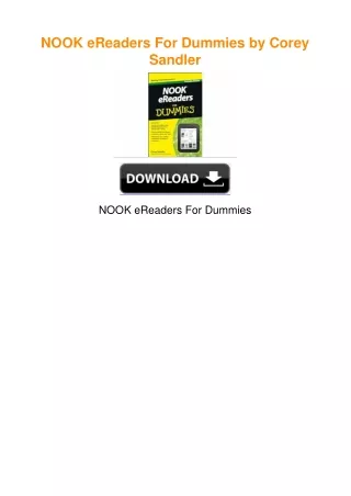 NOOK eReaders For Dummies by Corey Sandler