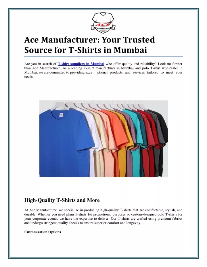 ace manufacturer your trusted source for t shirts