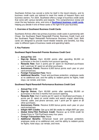 Southwest Business Credit Cards- A Comprehensive Review for 2024