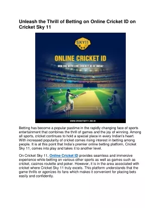 Unleash the Thrill of Betting on an Online Cricket ID on Cricket Sky 11