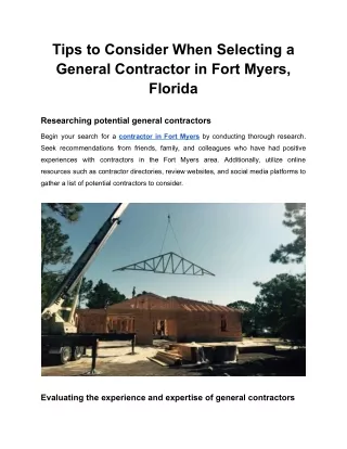 Tips to Consider When Selecting a General Contractor in Fort Myers, Florida