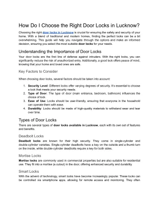 How Do I Choose the Right Door Locks in Lucknow
