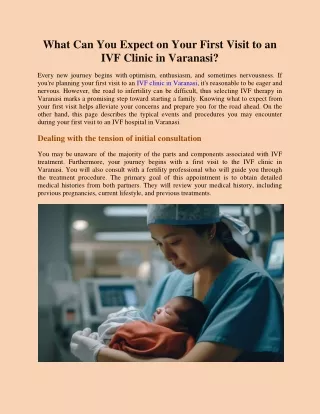 What Can You Expect on Your First Visit to an IVF Clinic in Varanasi?