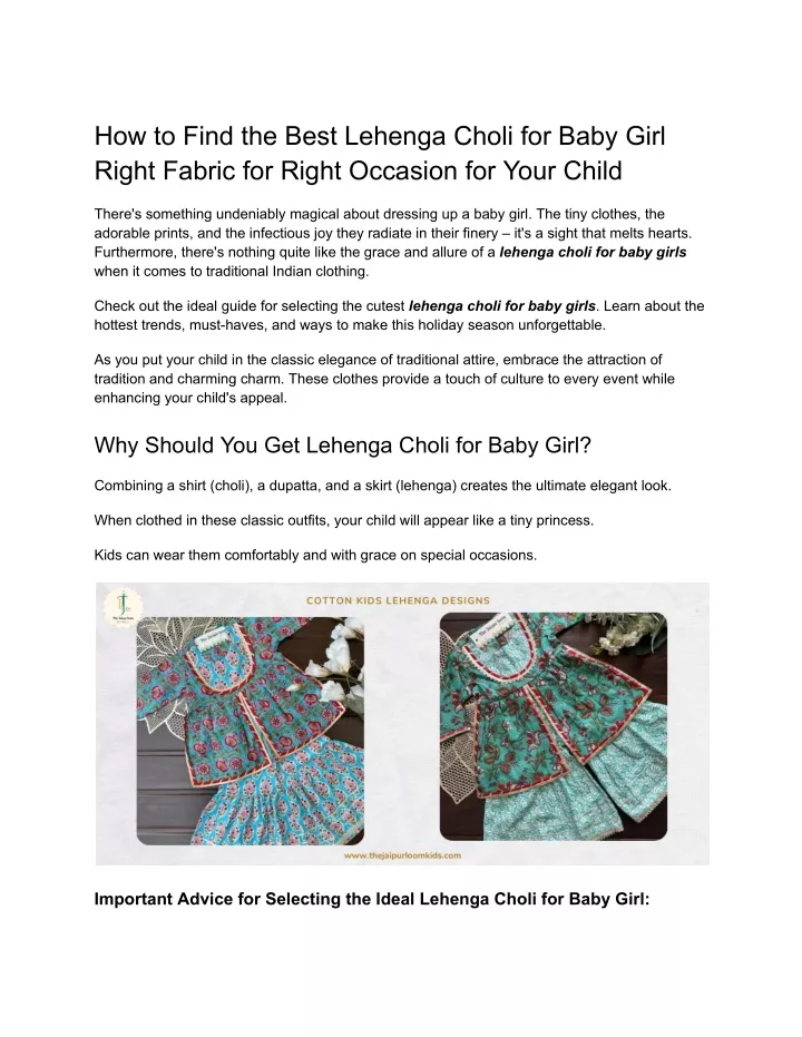 how to find the best lehenga choli for baby girl