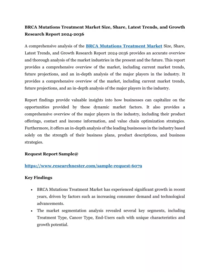 brca mutations treatment market size share latest