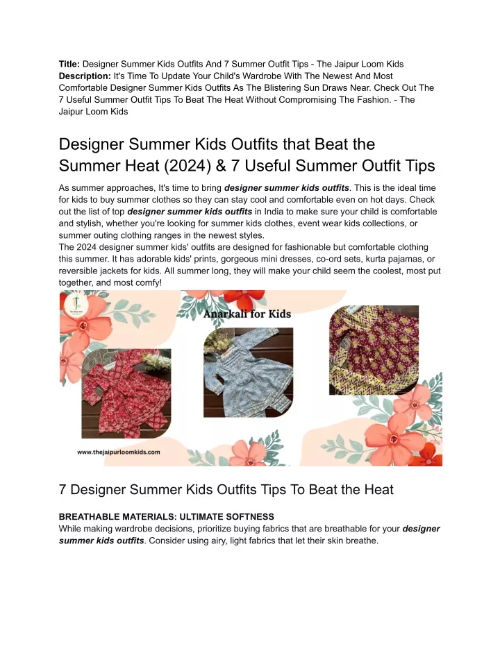 title designer summer kids outfits and 7 summer