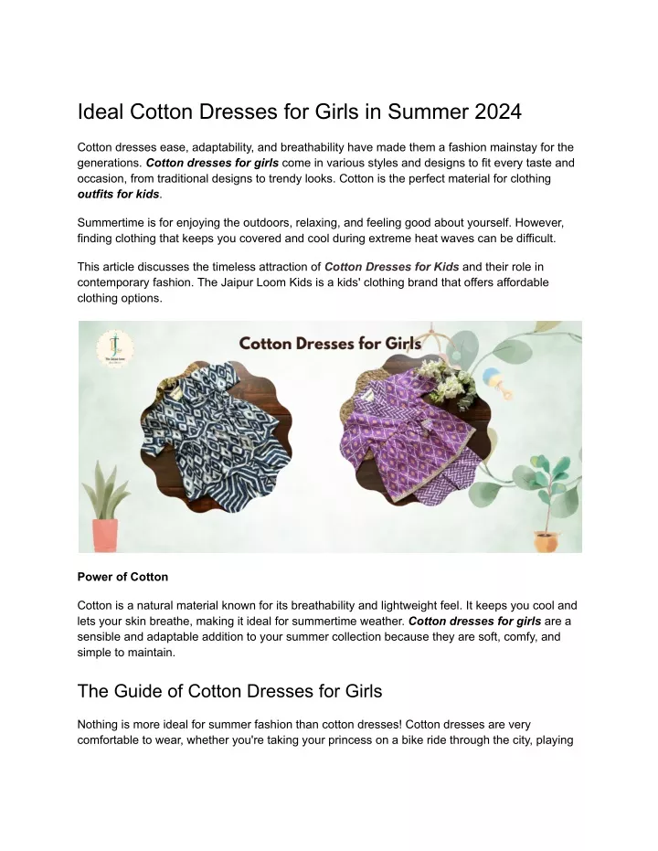 ideal cotton dresses for girls in summer 2024